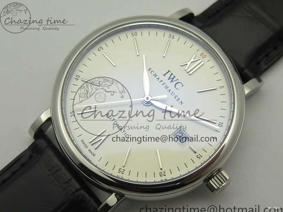 MIROTIME 0203 Supportive Portofino Automatic SS AF 1:1 Best Edition White Dial on Black Croco Leather Strap A 7184